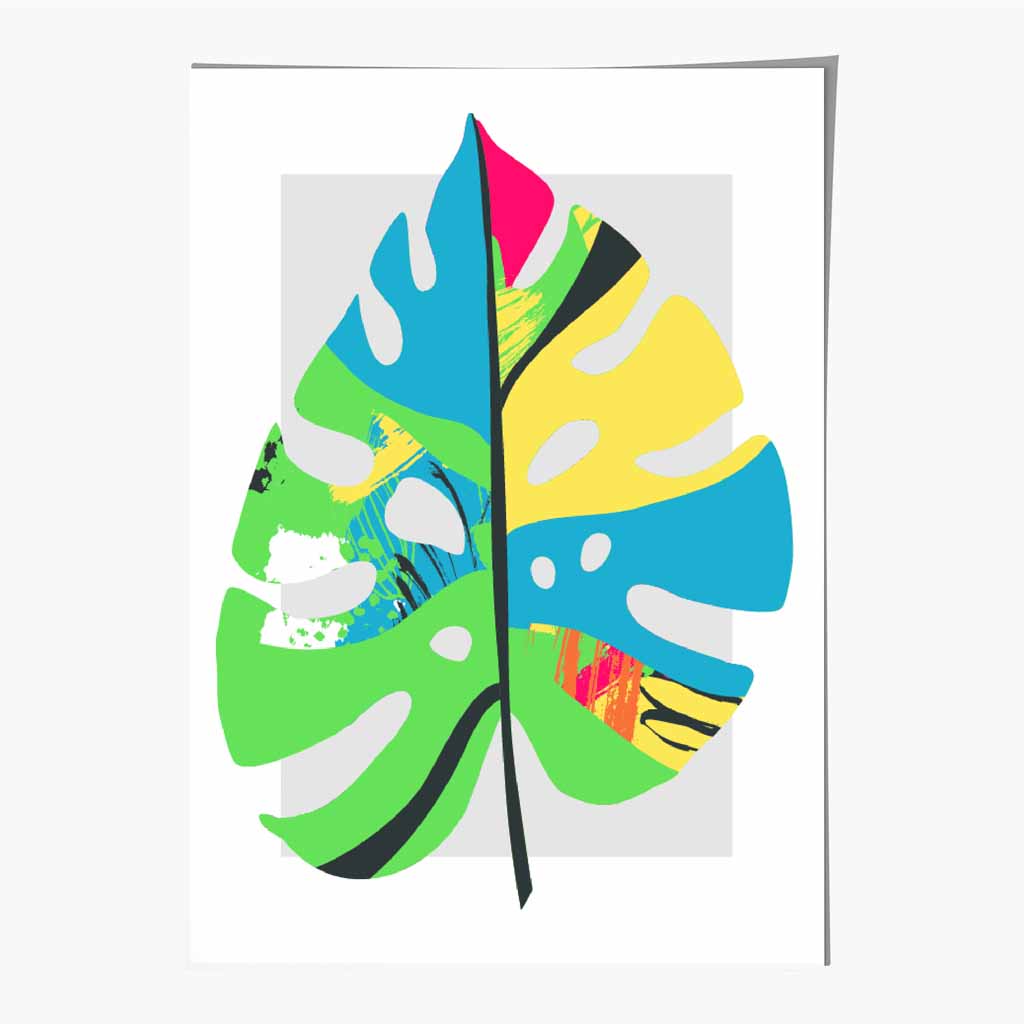 Boho Neon Green, Blue Floral Leaf No 5 Art Print | Wall Art Plaza