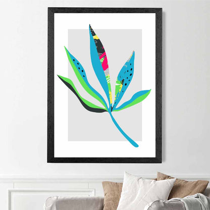 Boho Neon Green, Blue Floral Leaf No 6 Art Print | Wall Art Plaza