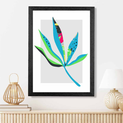 Boho Neon Green, Blue Floral Leaf No 6 Art Print | Wall Art Plaza