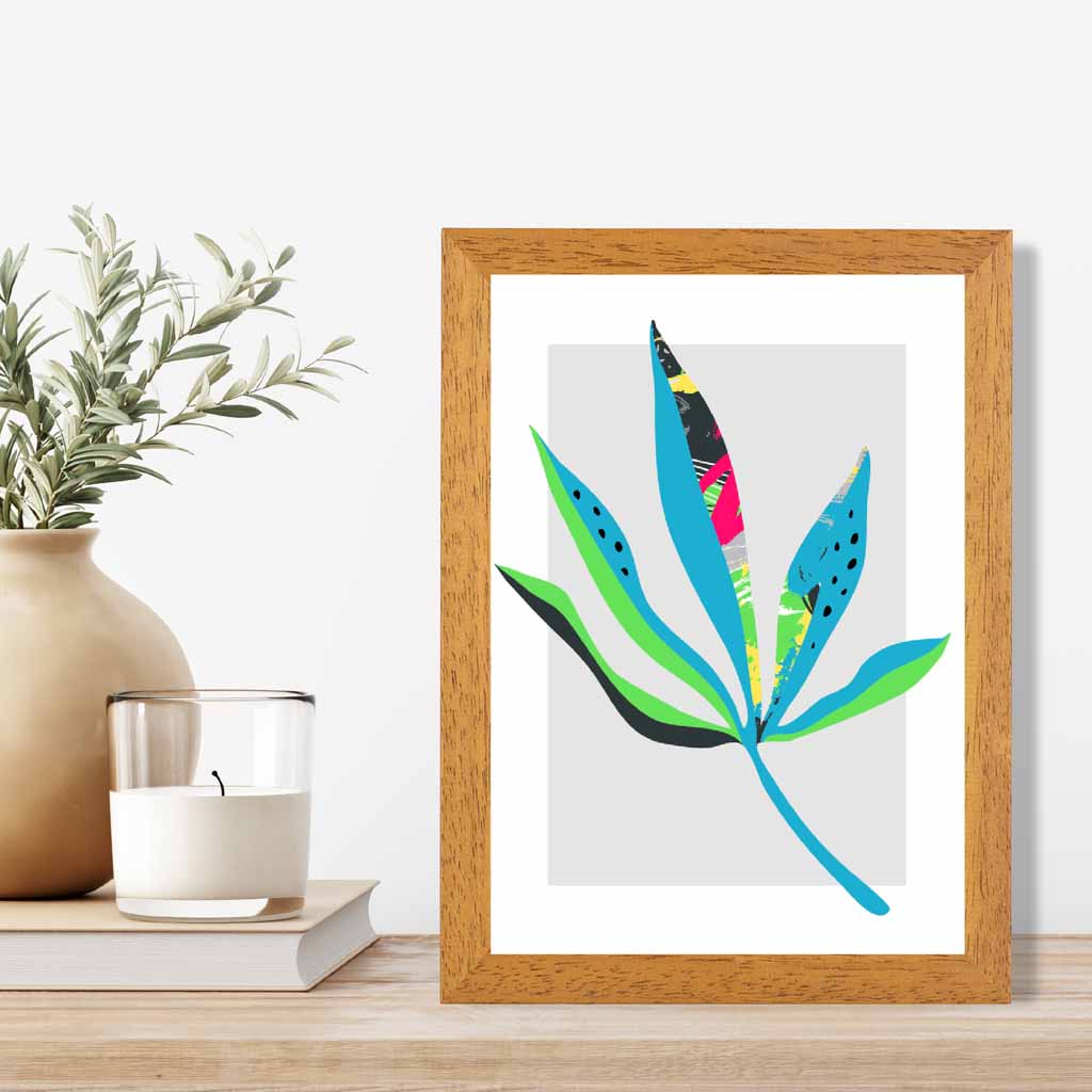 Boho Neon Green, Blue Floral Leaf No 6 Art Print | Wall Art Plaza