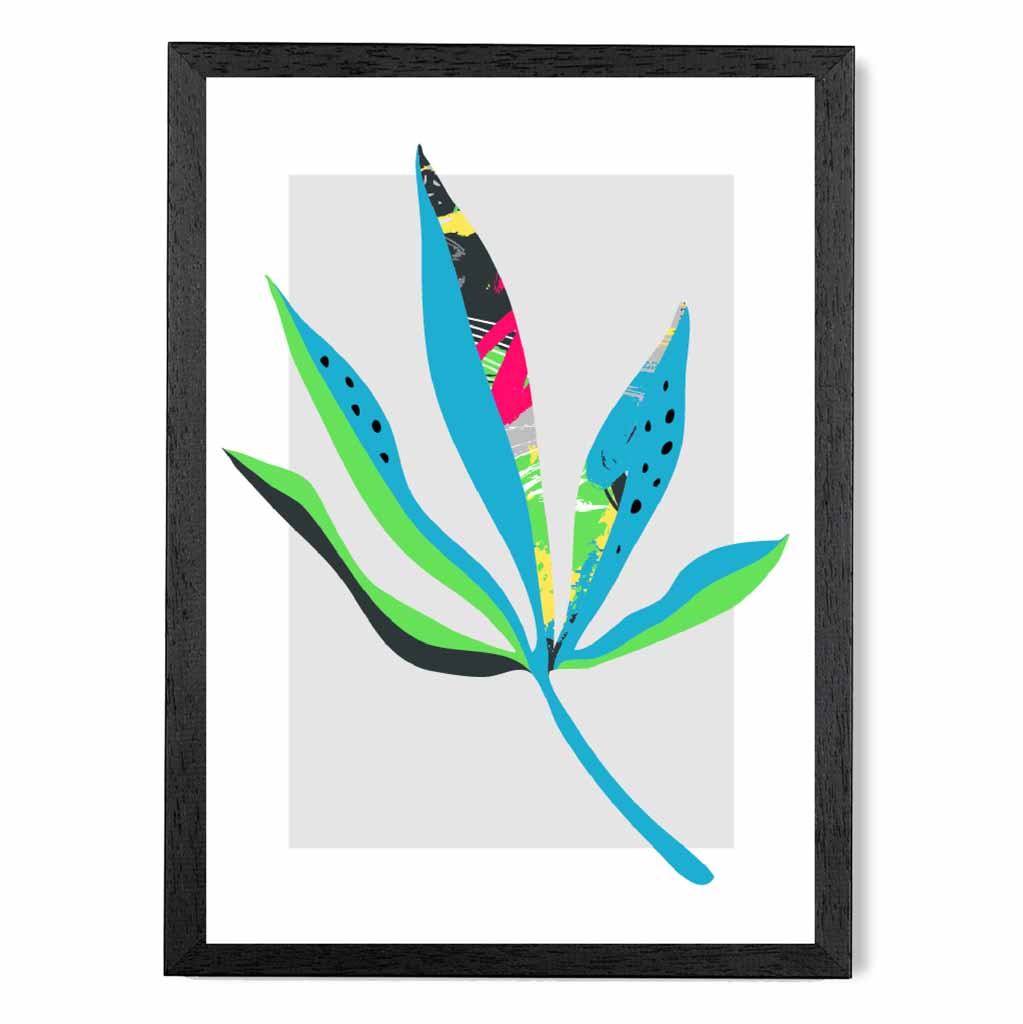 Boho Neon Green, Blue Floral Leaf No 6 Art Print | Wall Art Plaza