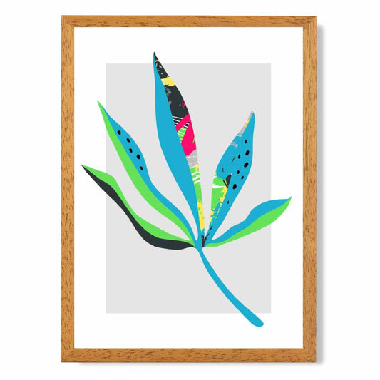 Boho Neon Green, Blue Floral Leaf No 6 Art Print | Wall Art Plaza