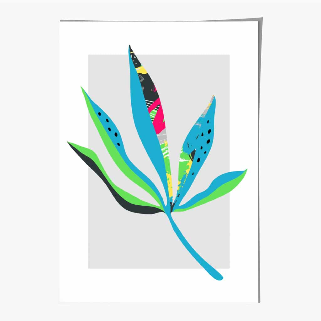 Boho Neon Green, Blue Floral Leaf No 6 Art Print | Wall Art Plaza