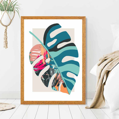 Boho Botanical Teal, Pink Floral Leaf No 1 Art Print | Wall Art Plaza