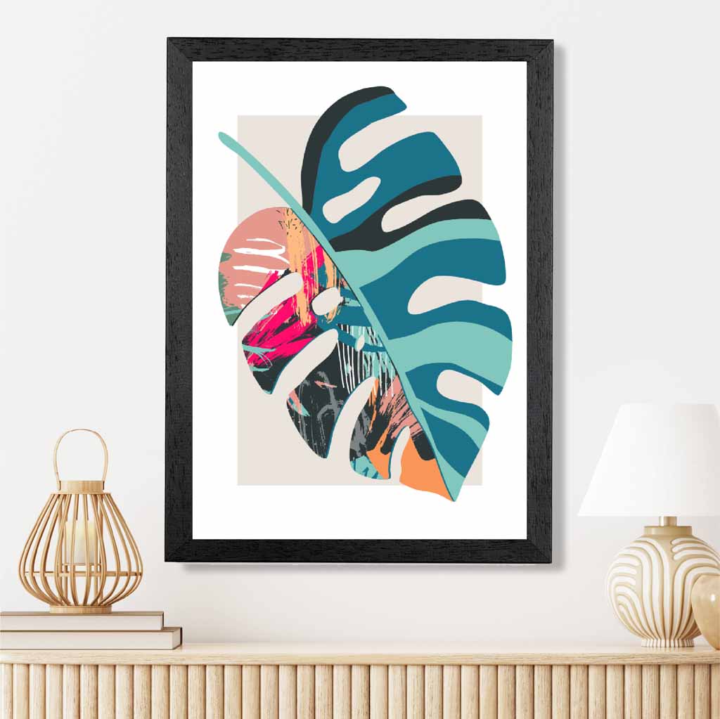 Boho Botanical Teal, Pink Floral Leaf No 1 Art Print | Wall Art Plaza