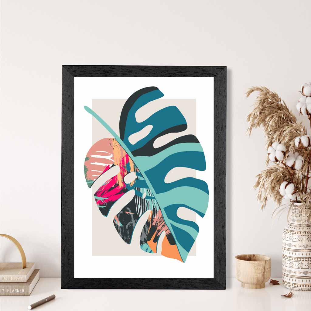 Boho Botanical Teal, Pink Floral Leaf No 1 Art Print | Wall Art Plaza