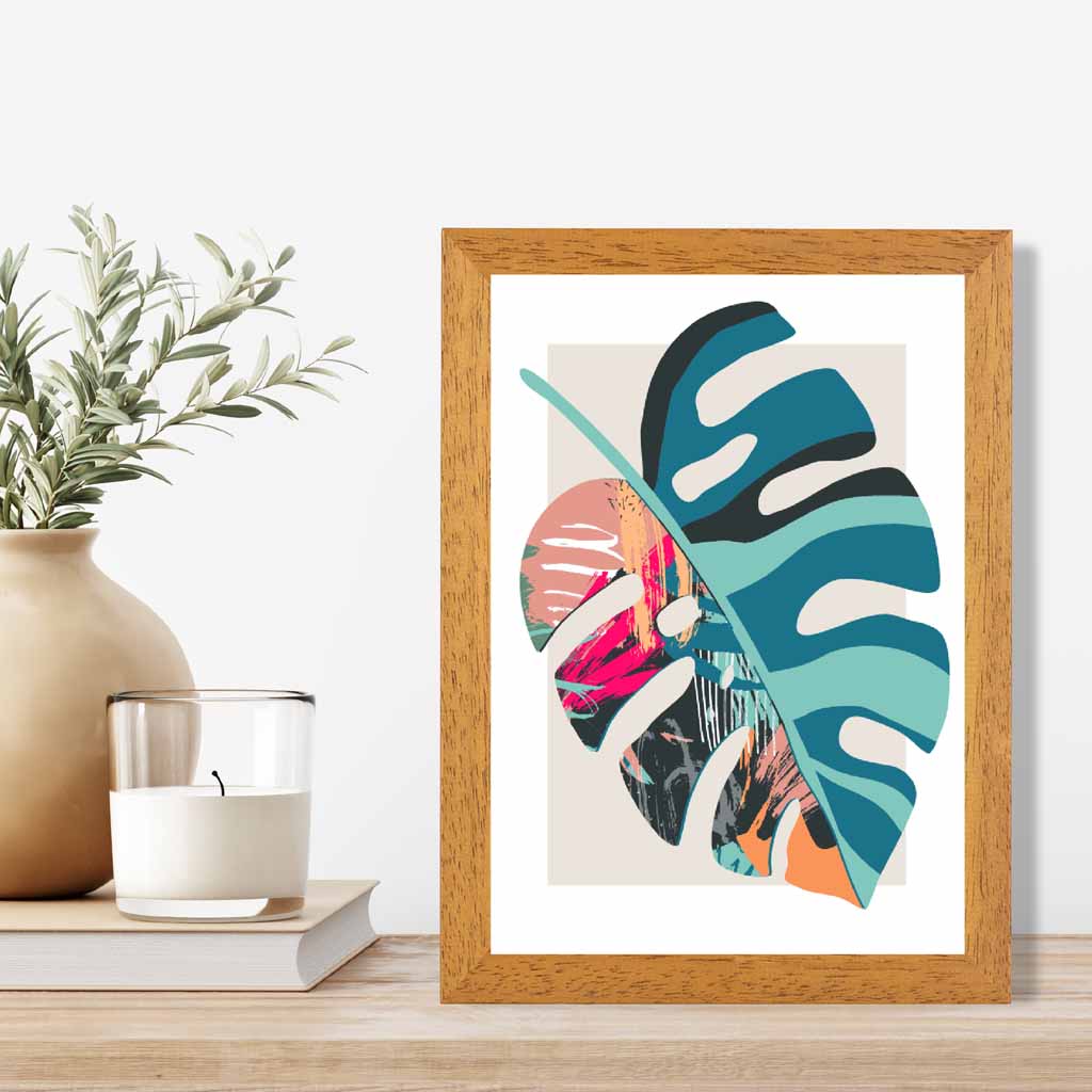 Boho Botanical Teal, Pink Floral Leaf No 1 Art Print | Wall Art Plaza