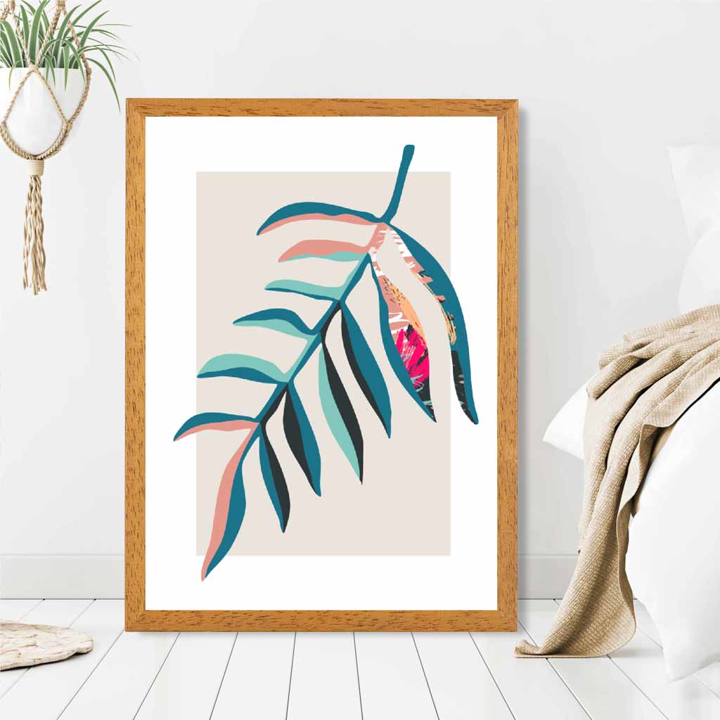 Boho Botanical Teal, Pink Floral Leaf No 3 Art Print | Wall Art Plaza