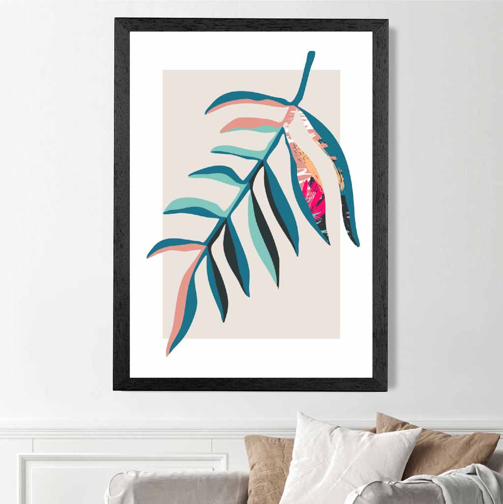 Boho Botanical Teal, Pink Floral Leaf No 3 Art Print | Wall Art Plaza