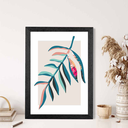 Boho Botanical Teal, Pink Floral Leaf No 3 Art Print | Wall Art Plaza