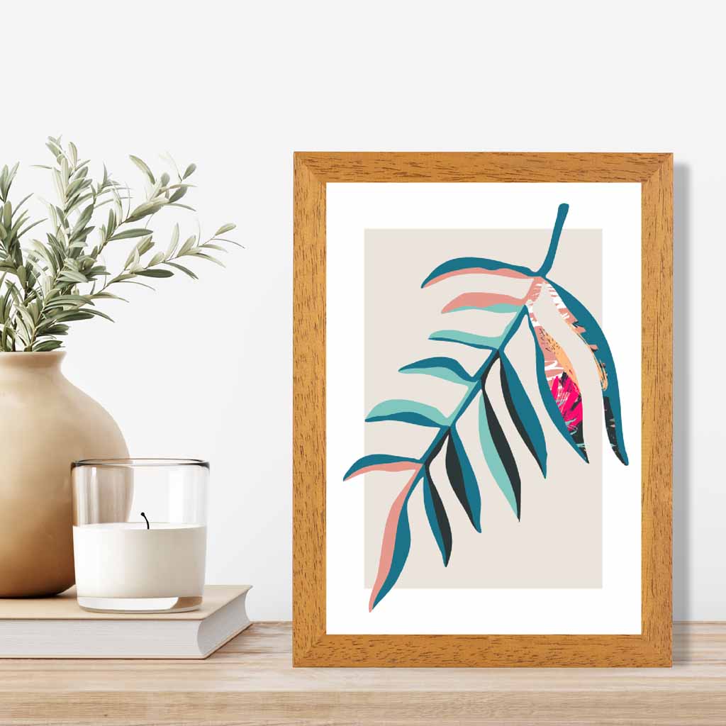 Boho Botanical Teal, Pink Floral Leaf No 3 Art Print | Wall Art Plaza