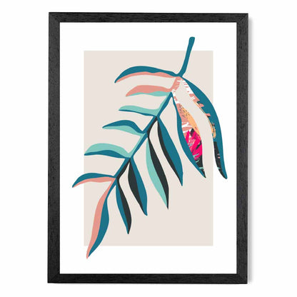 Boho Botanical Teal, Pink Floral Leaf No 3 Art Print | Wall Art Plaza