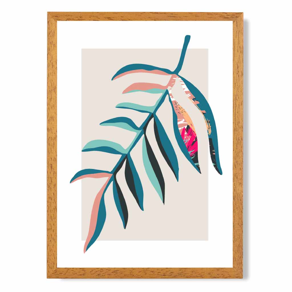 Boho Botanical Teal, Pink Floral Leaf No 3 Art Print | Wall Art Plaza