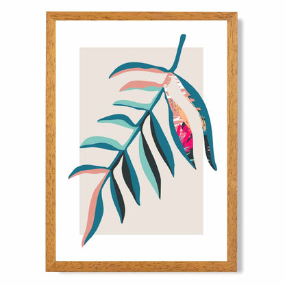 Boho Botanical Teal, Pink Floral Leaf No 3 Art Print | Wall Art Plaza