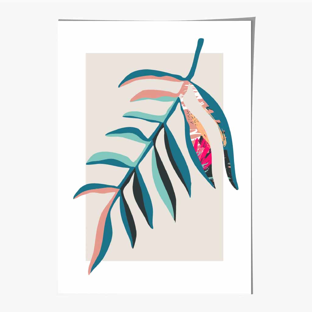 Boho Botanical Teal, Pink Floral Leaf No 3 Art Print | Wall Art Plaza