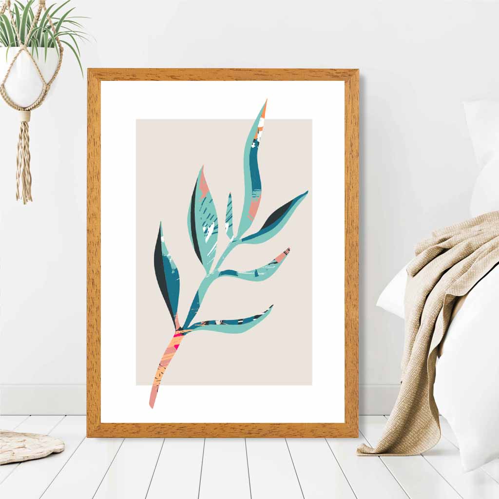 Boho Botanical Teal, Blue Floral Leaf No 4 Art Print | Wall Art Plaza