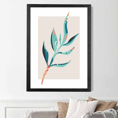 Boho Botanical Teal, Blue Floral Leaf No 4 Art Print | Wall Art Plaza