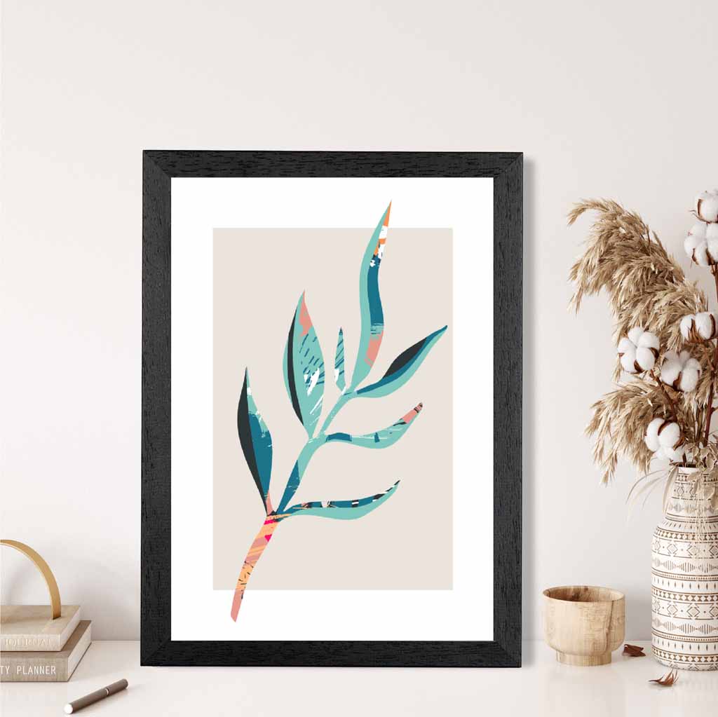 Boho Botanical Teal, Blue Floral Leaf No 4 Art Print | Wall Art Plaza