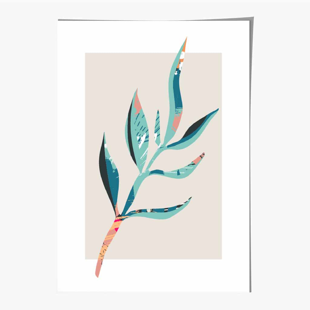 Boho Botanical Teal, Blue Floral Leaf No 4 Art Print | Wall Art Plaza