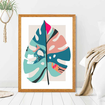 Boho Botanical Blue, Pink Floral Leaf No 5 Art Print | Wall Art Plaza