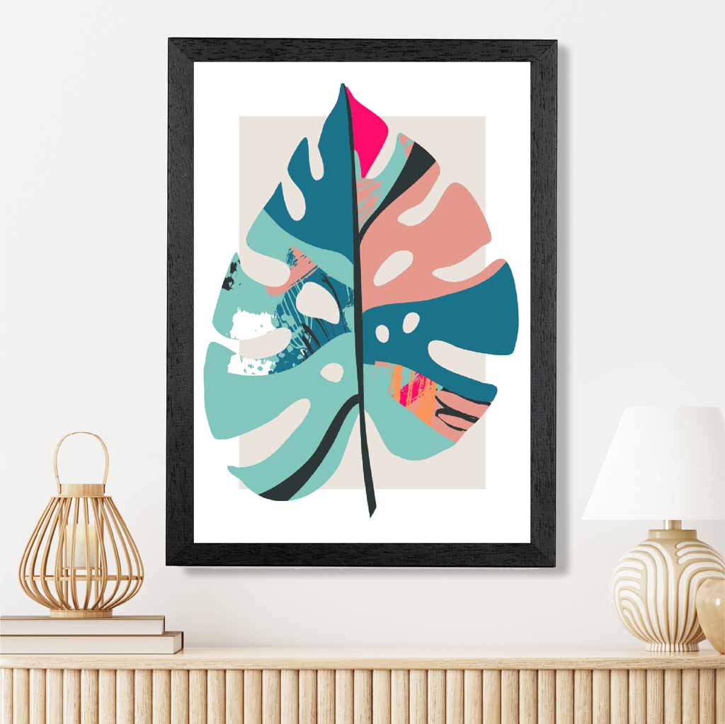 Boho Botanical Blue, Pink Floral Leaf No 5 Art Print | Wall Art Plaza