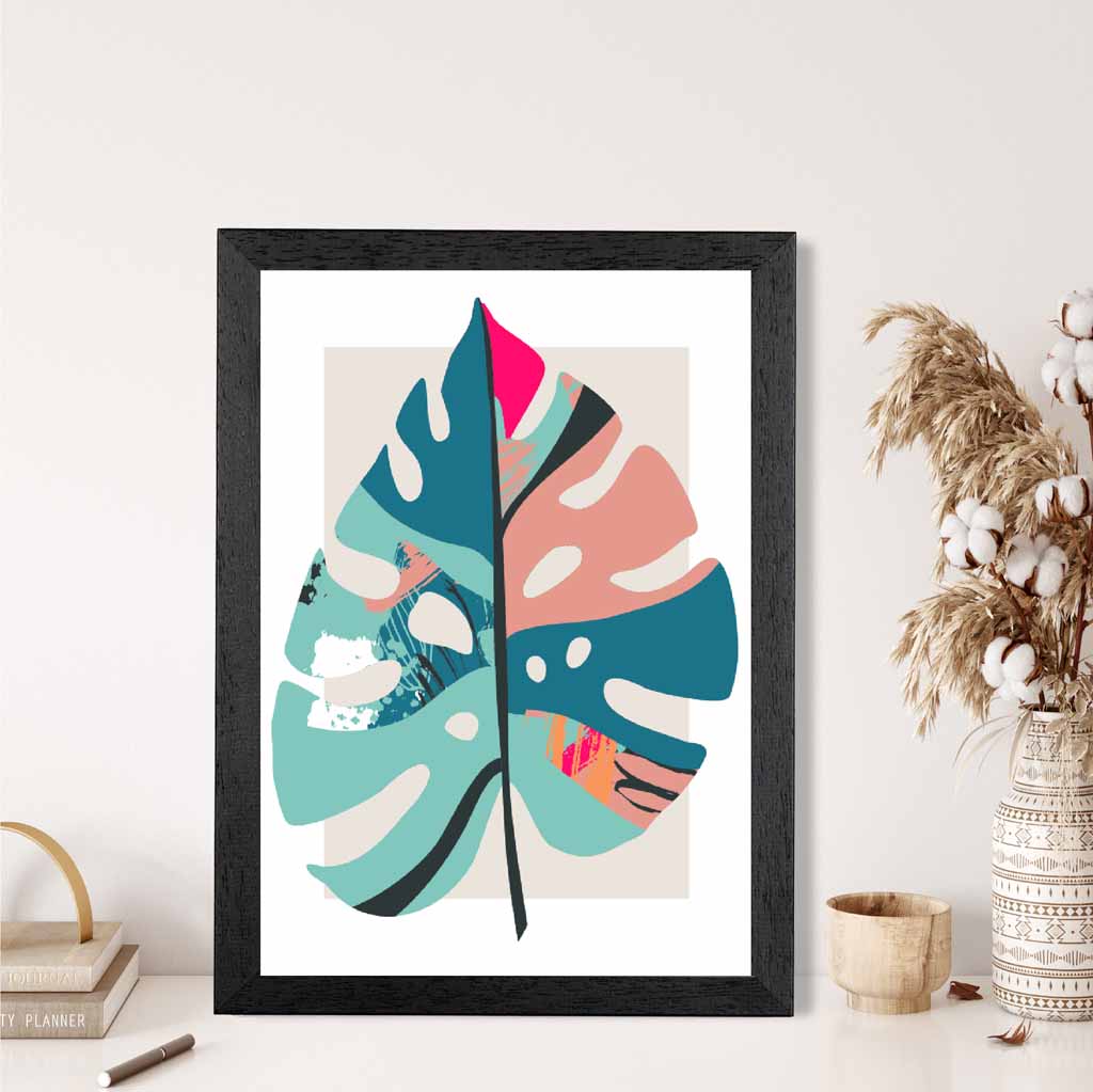 Boho Botanical Blue, Pink Floral Leaf No 5 Art Print | Wall Art Plaza