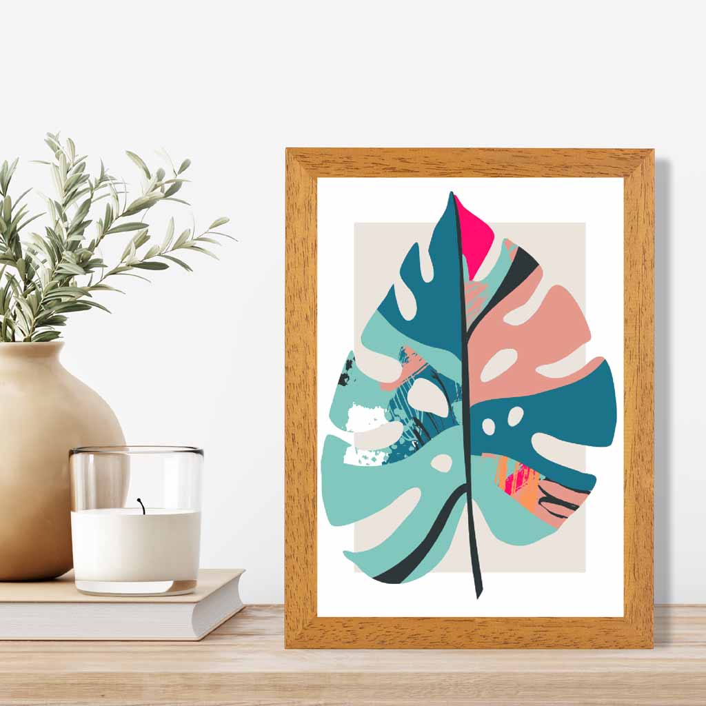 Boho Botanical Blue, Pink Floral Leaf No 5 Art Print | Wall Art Plaza