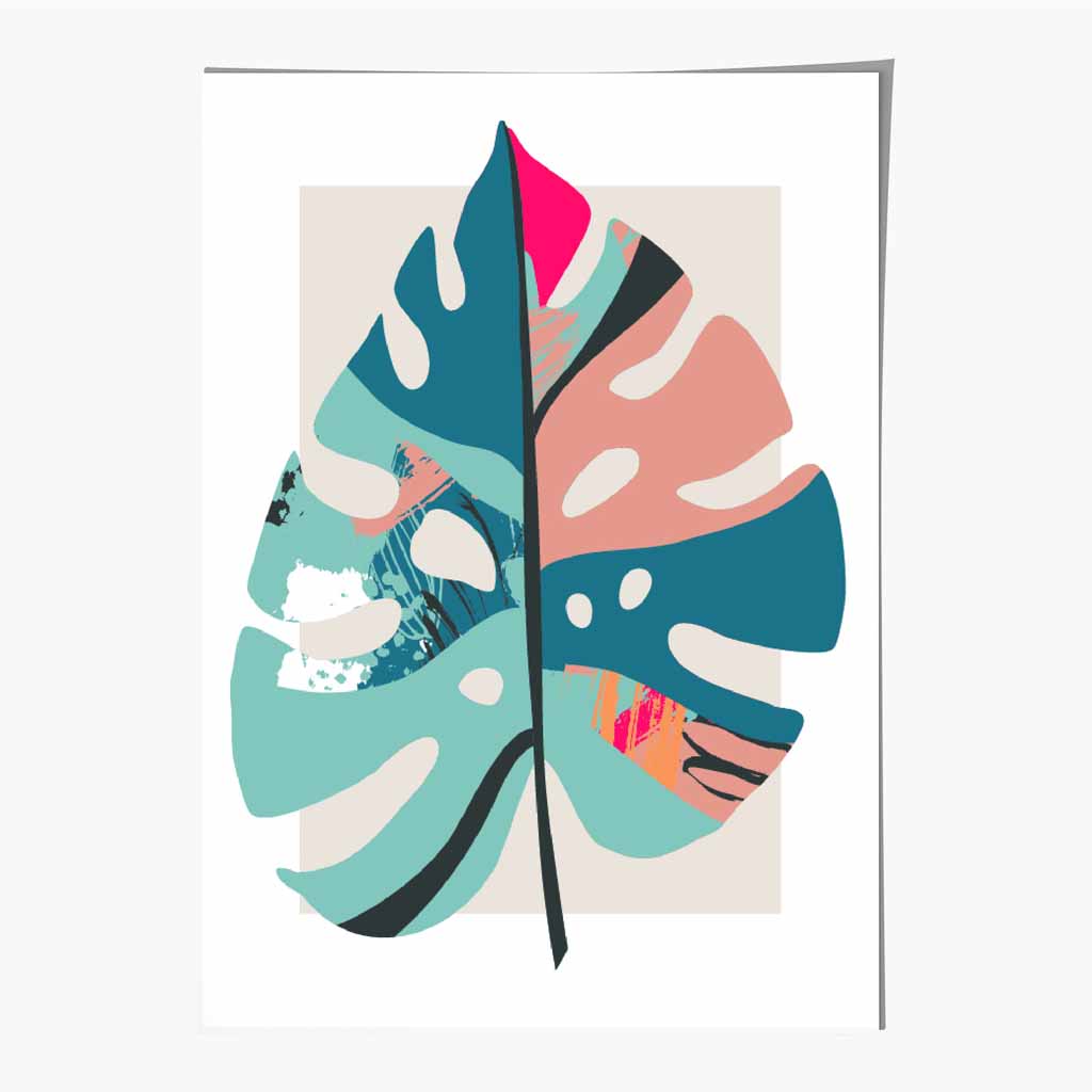 Boho Botanical Blue, Pink Floral Leaf No 5 Art Print | Wall Art Plaza