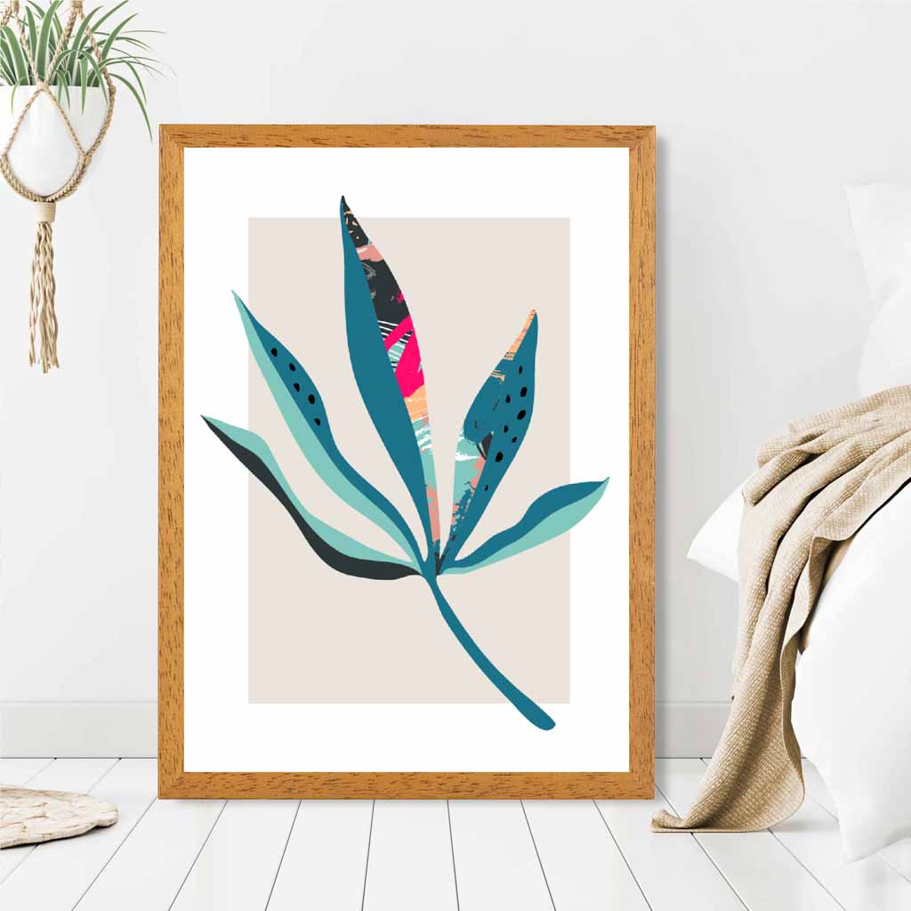 Boho Botanical Teal, Pink Floral Leaf No 6 Art Print | Wall Art Plaza