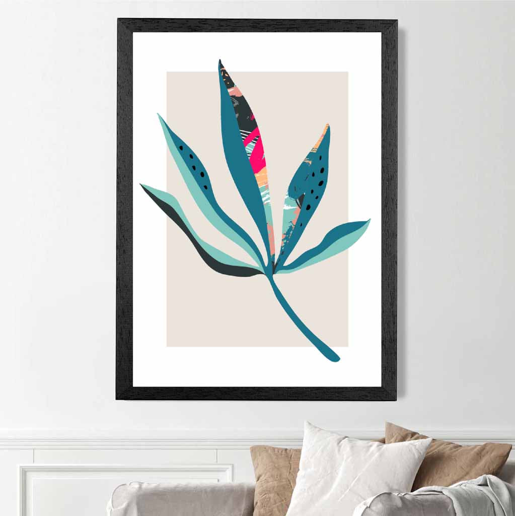 Boho Botanical Teal, Pink Floral Leaf No 6 Art Print | Wall Art Plaza