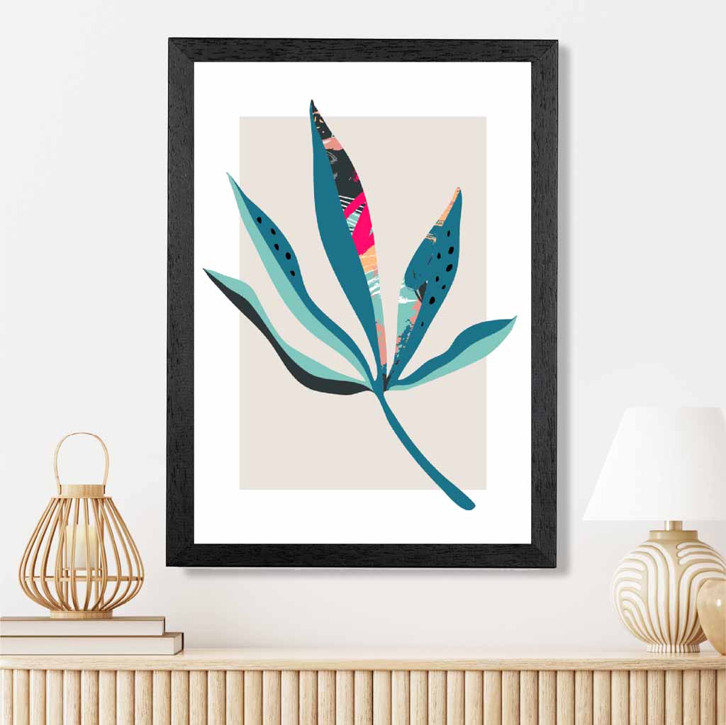 Boho Botanical Teal, Pink Floral Leaf No 6 Art Print | Wall Art Plaza