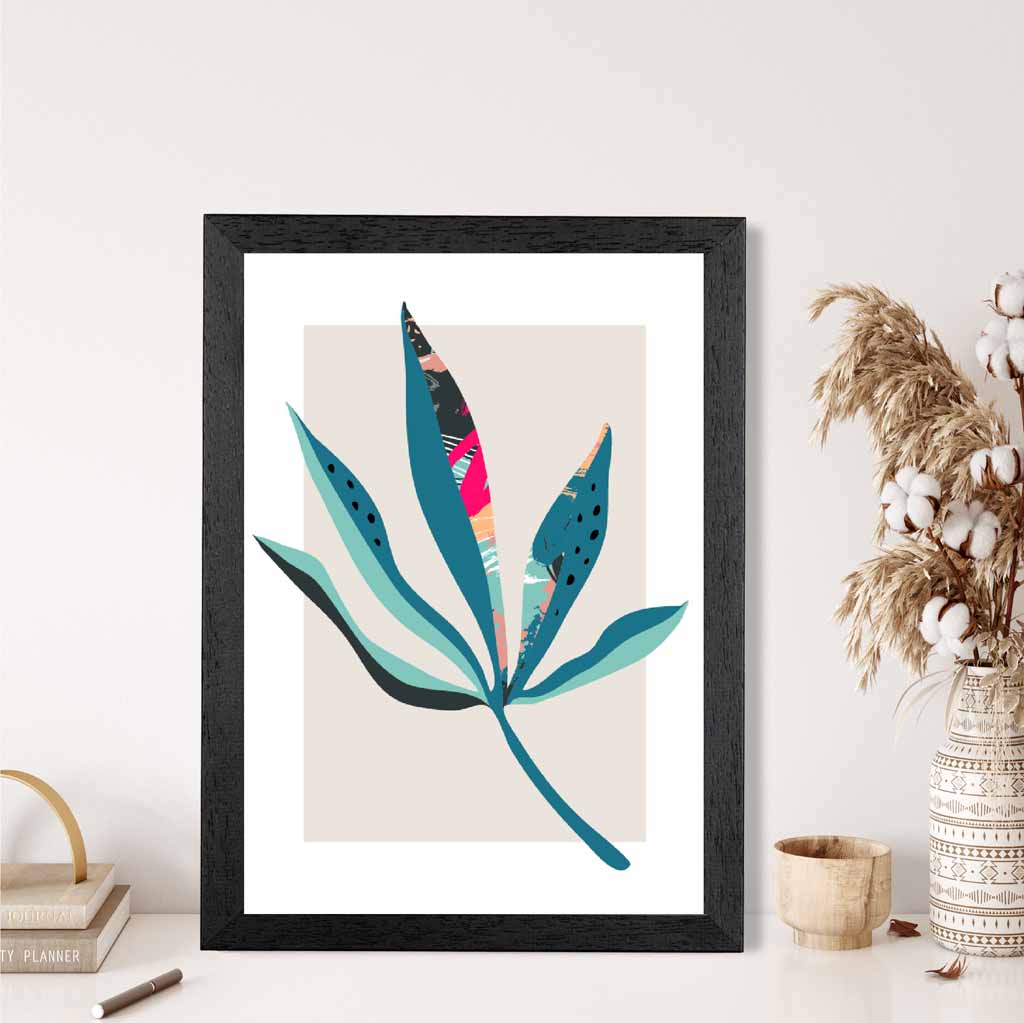 Boho Botanical Teal, Pink Floral Leaf No 6 Art Print | Wall Art Plaza