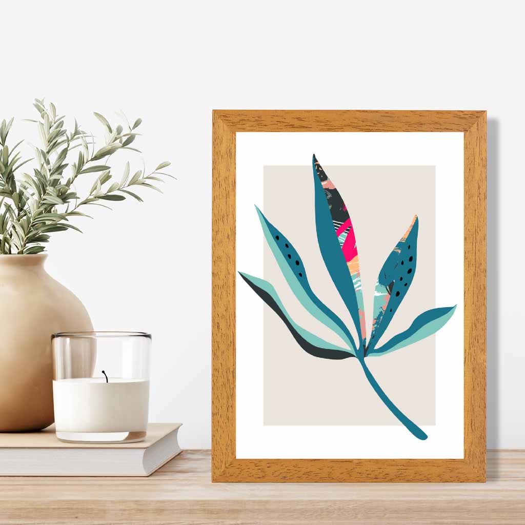 Boho Botanical Teal, Pink Floral Leaf No 6 Art Print | Wall Art Plaza