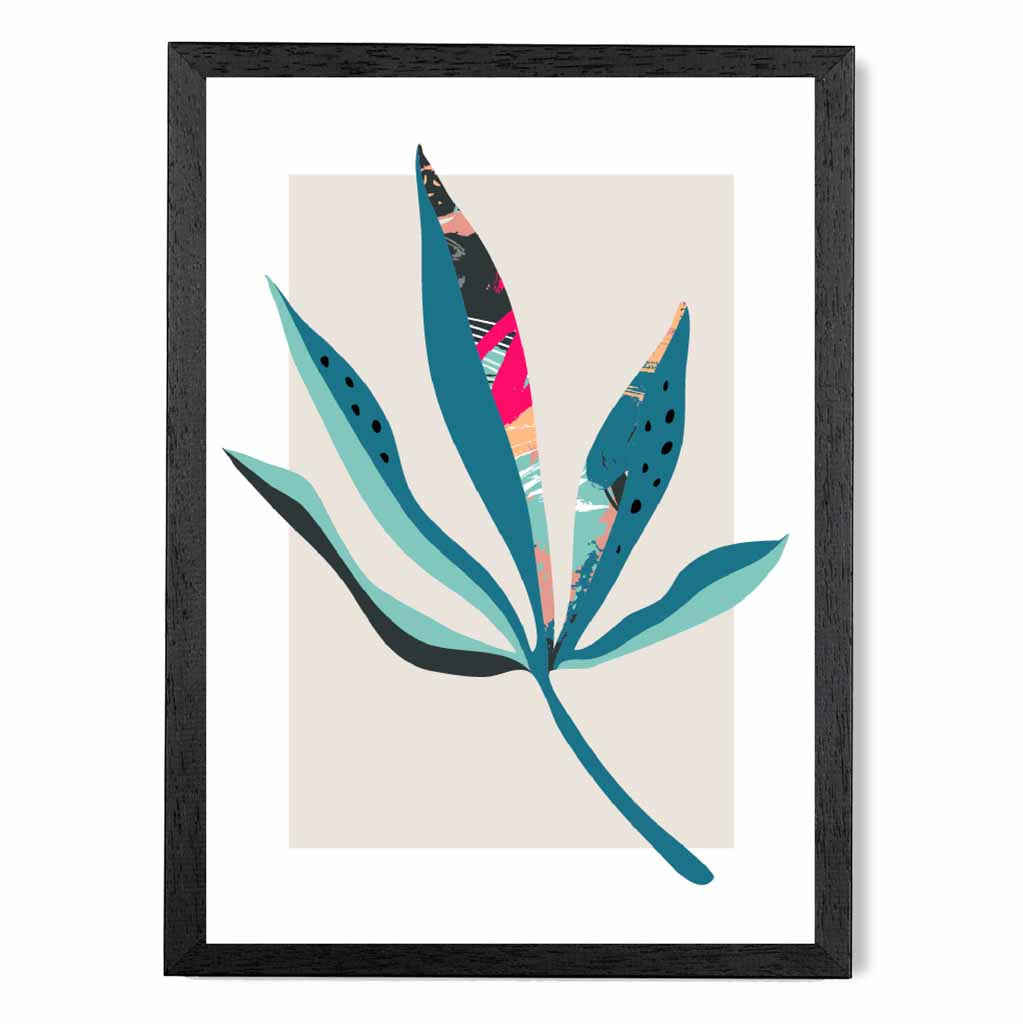 Boho Botanical Teal, Pink Floral Leaf No 6 Art Print | Wall Art Plaza