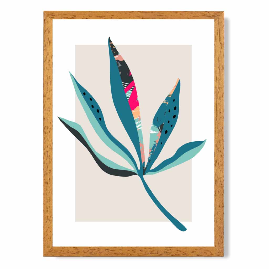 Boho Botanical Teal, Pink Floral Leaf No 6 Art Print | Wall Art Plaza