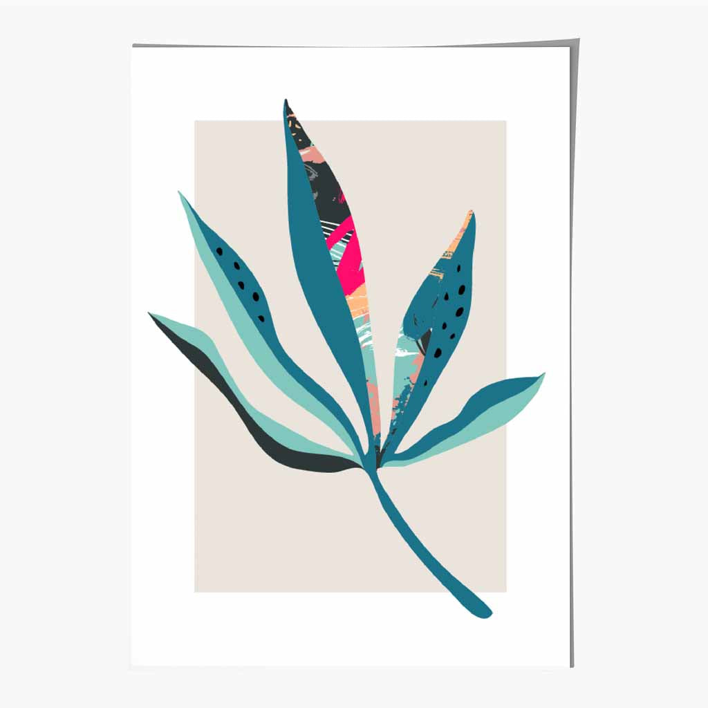 Boho Botanical Teal, Pink Floral Leaf No 6 Art Print | Wall Art Plaza