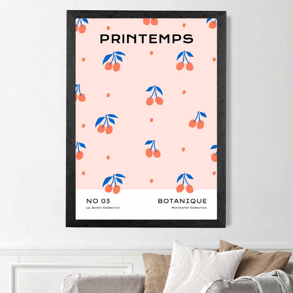 Modern Pink, Blue Cherries Kitchen Art Print | Wall Art Plaza