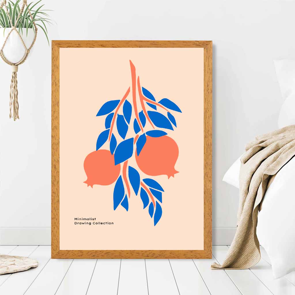 Boho Orange, Blue Pomegranate Art Print | Wall Art Plaza