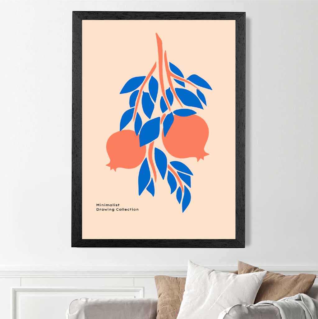 Boho Orange, Blue Pomegranate Art Print | Wall Art Plaza