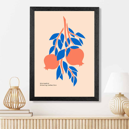 Boho Orange, Blue Pomegranate Art Print | Wall Art Plaza