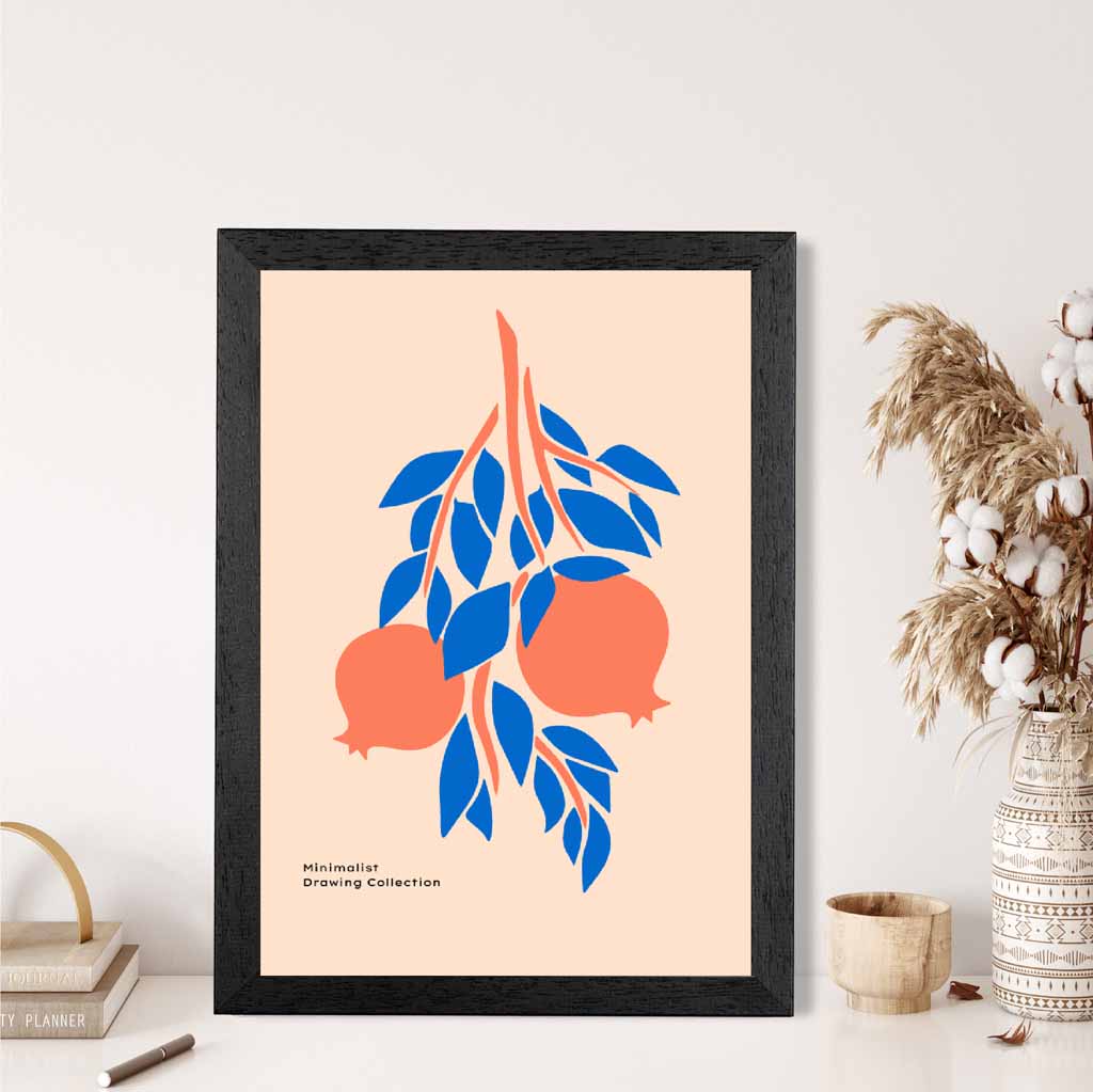 Boho Orange, Blue Pomegranate Art Print | Wall Art Plaza