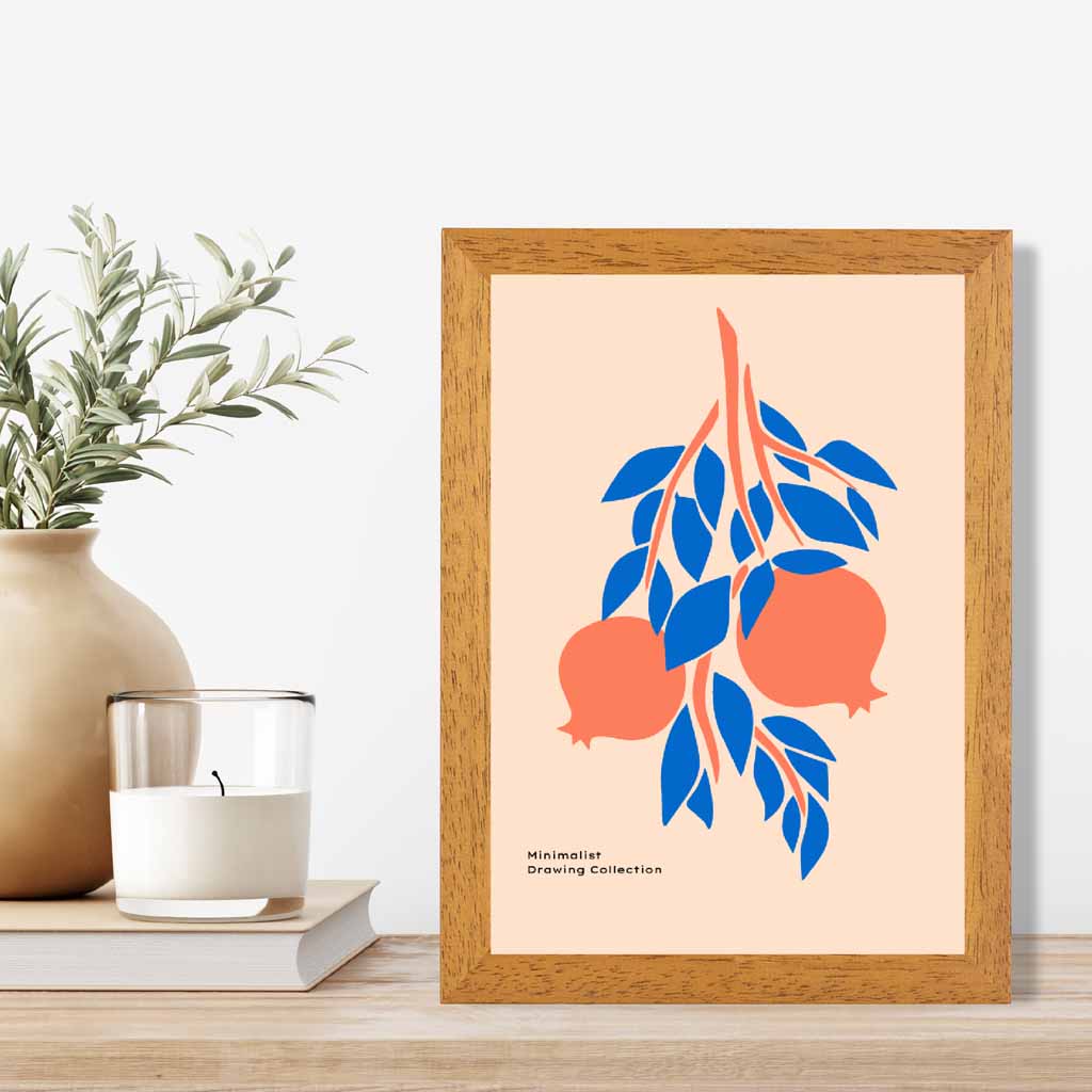 Boho Orange, Blue Pomegranate Art Print | Wall Art Plaza