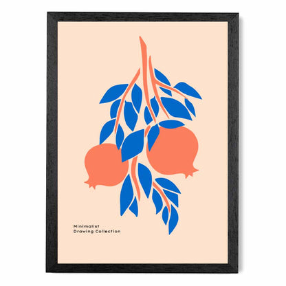 Boho Orange, Blue Pomegranate Art Print | Wall Art Plaza