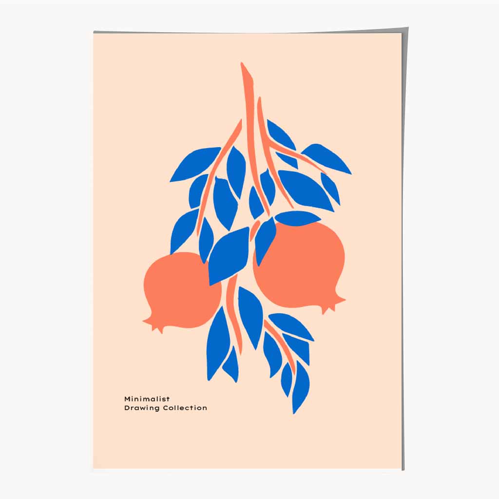 Boho Orange, Blue Pomegranate Art Print | Wall Art Plaza