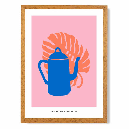 Boho Pink, Blue Coffee Pot Kitchen Art Print | Wall Art Plaza