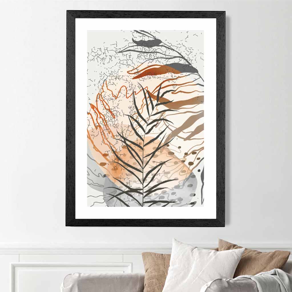 Sketched Orange, Grey Tropical No 2 Art Poster | Wall Art Plaza