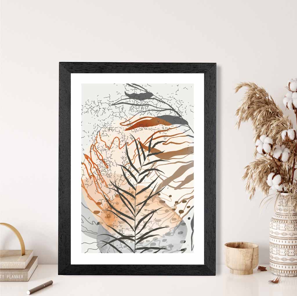 Sketched Orange, Grey Tropical No 2 Art Poster | Wall Art Plaza