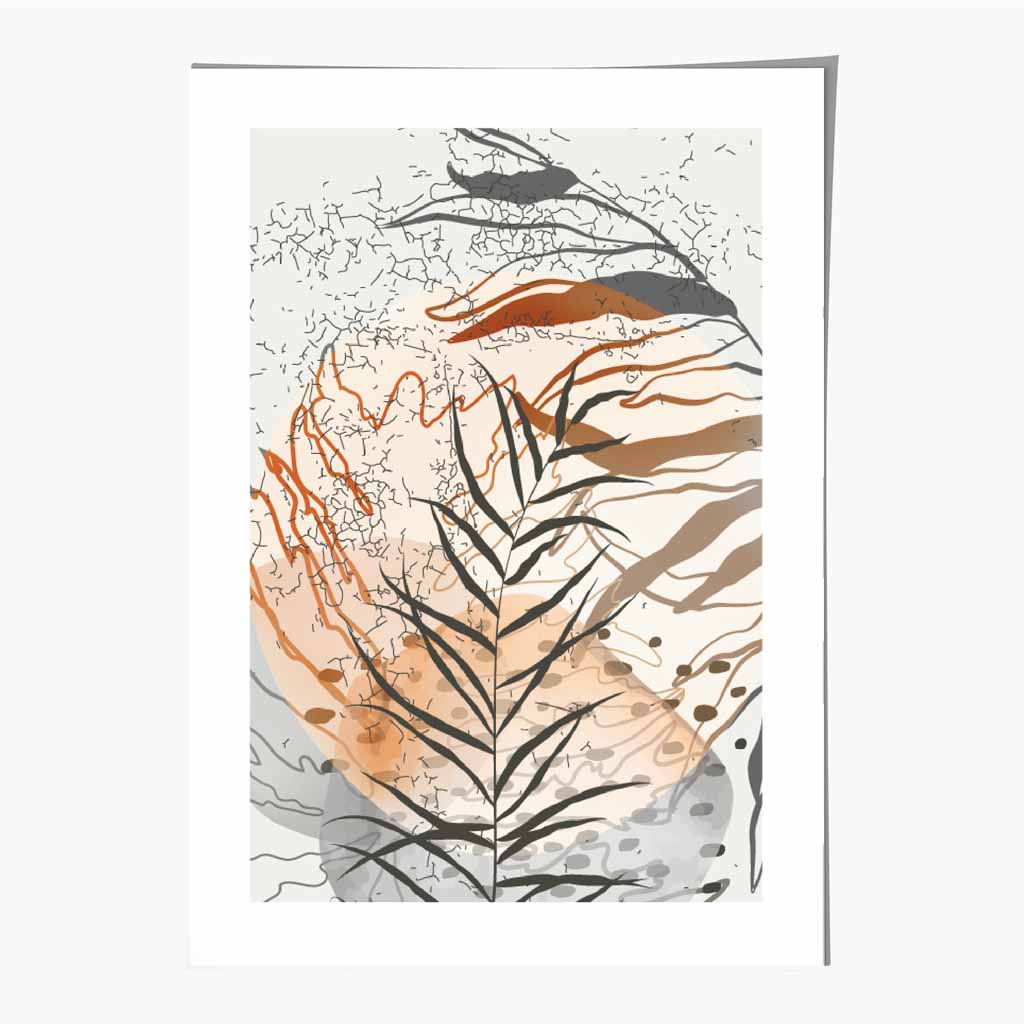 Sketched Orange, Grey Tropical No 2 Art Poster | Wall Art Plaza