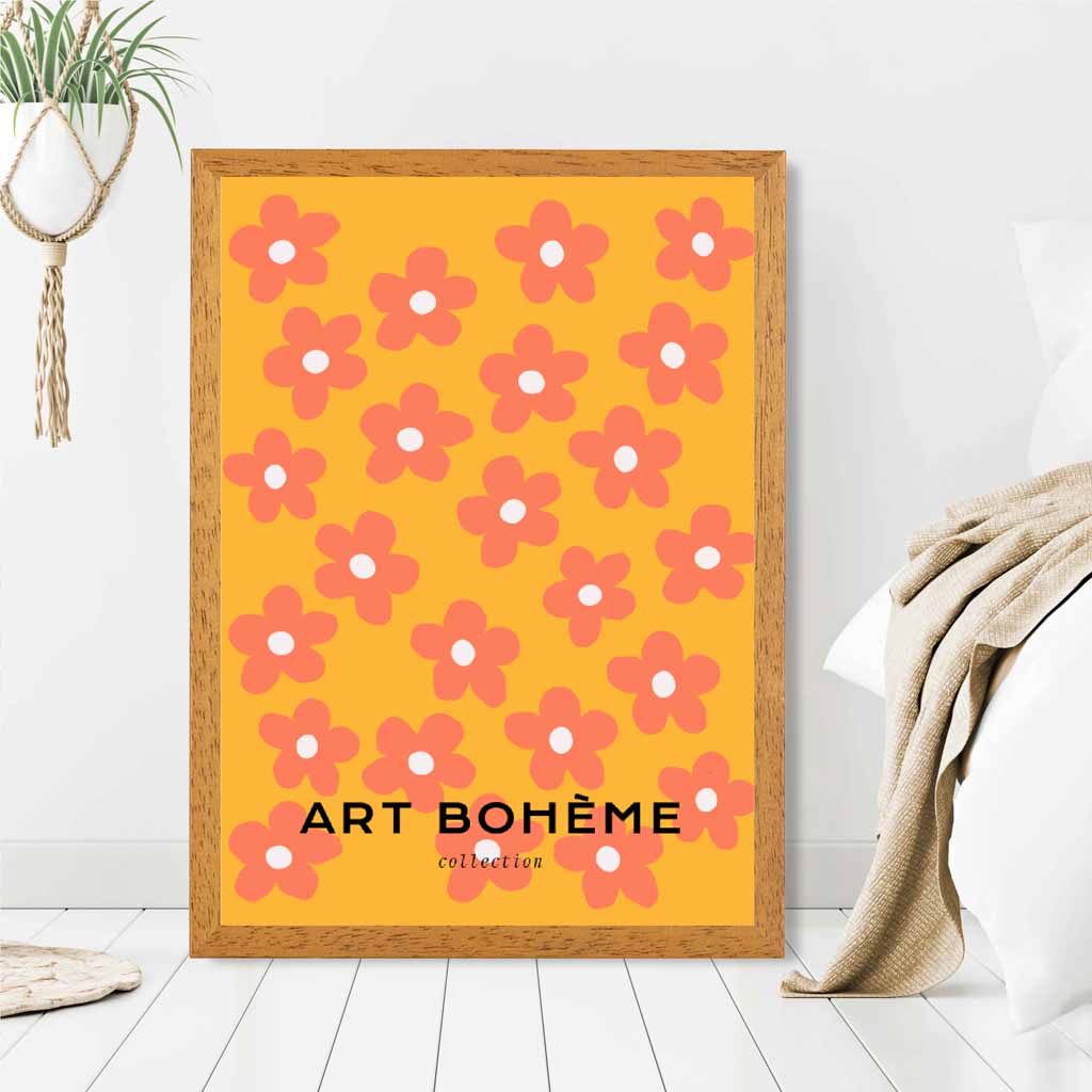 Boho Floral Yellow, Orange Floral Pattern Art Print | Wall Art Plaza