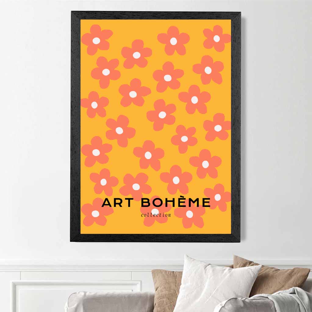 Boho Floral Yellow, Orange Floral Pattern Art Print | Wall Art Plaza